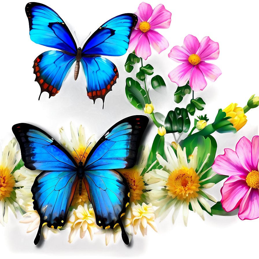 Blue Butterflies On Flower Png Wkf PNG