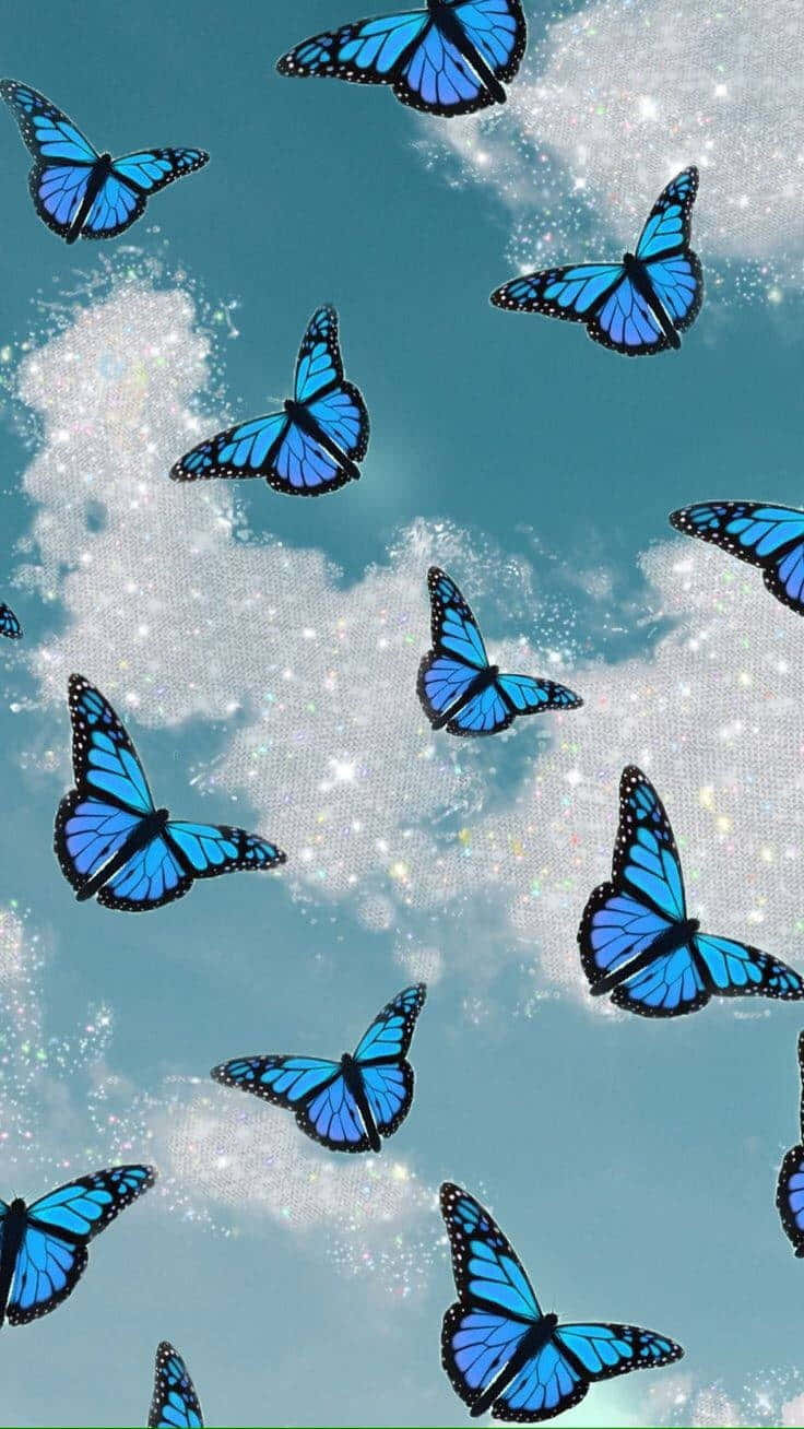 Blue Butterflies Sky Aesthetic Wallpaper Wallpaper