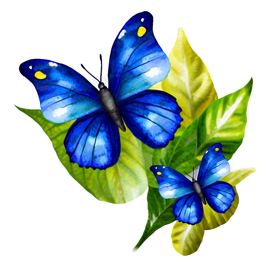 Blue Butterflies Watercolor Png 06132024 PNG