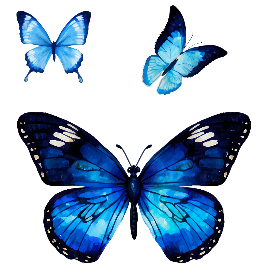 Blue Butterflies Watercolor Png Erj62 PNG