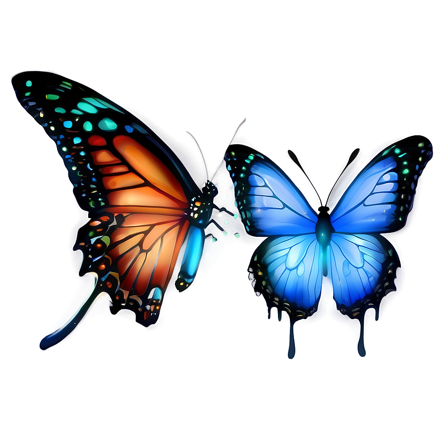 Blue Butterflies With Dew Png Mwf PNG