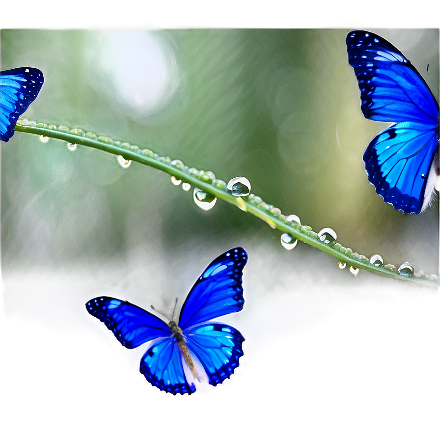 Blue Butterflies With Dew Png Shd70 PNG