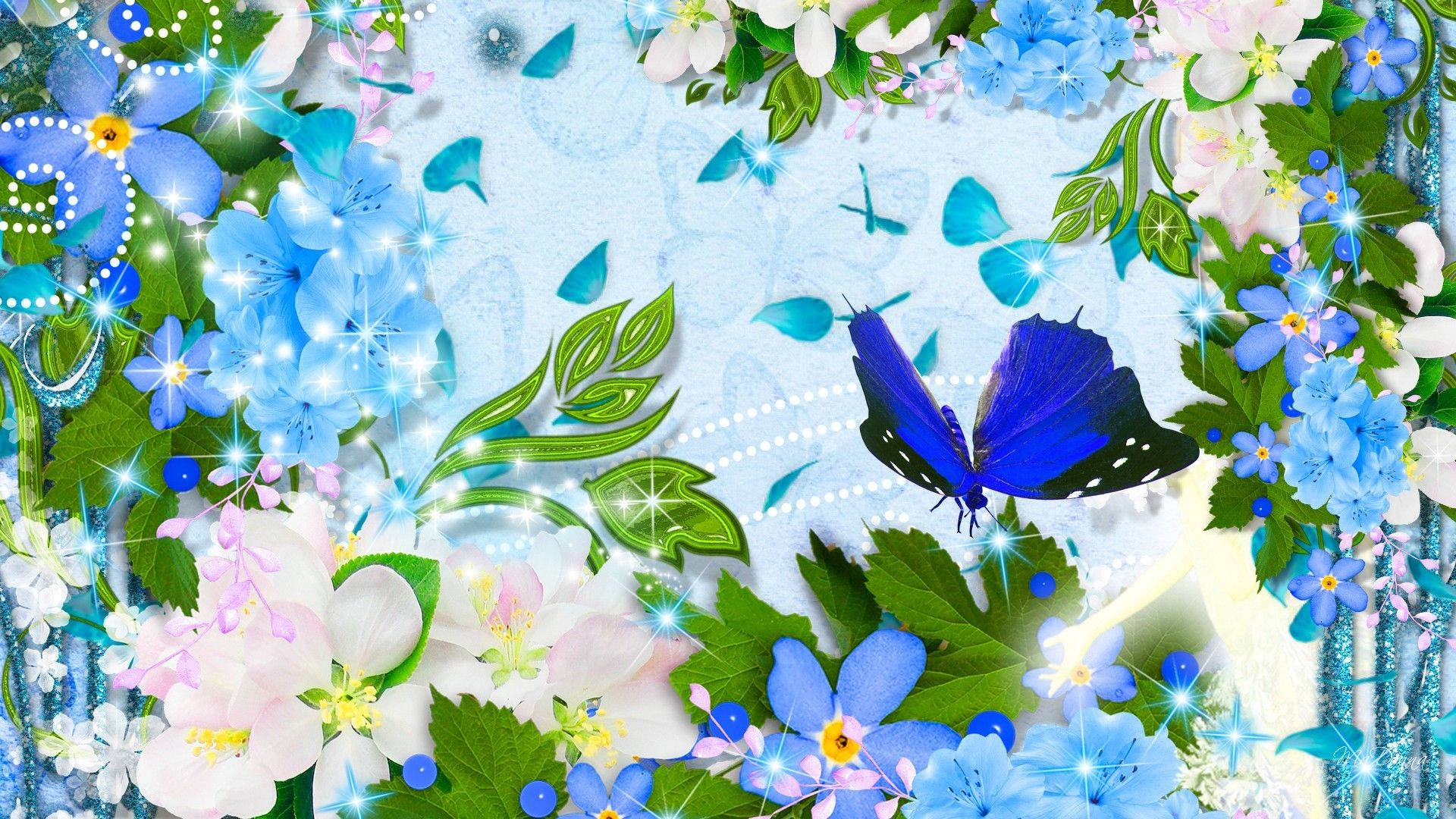 Blue Butterfly Aesthetic In Garden Wallpaper