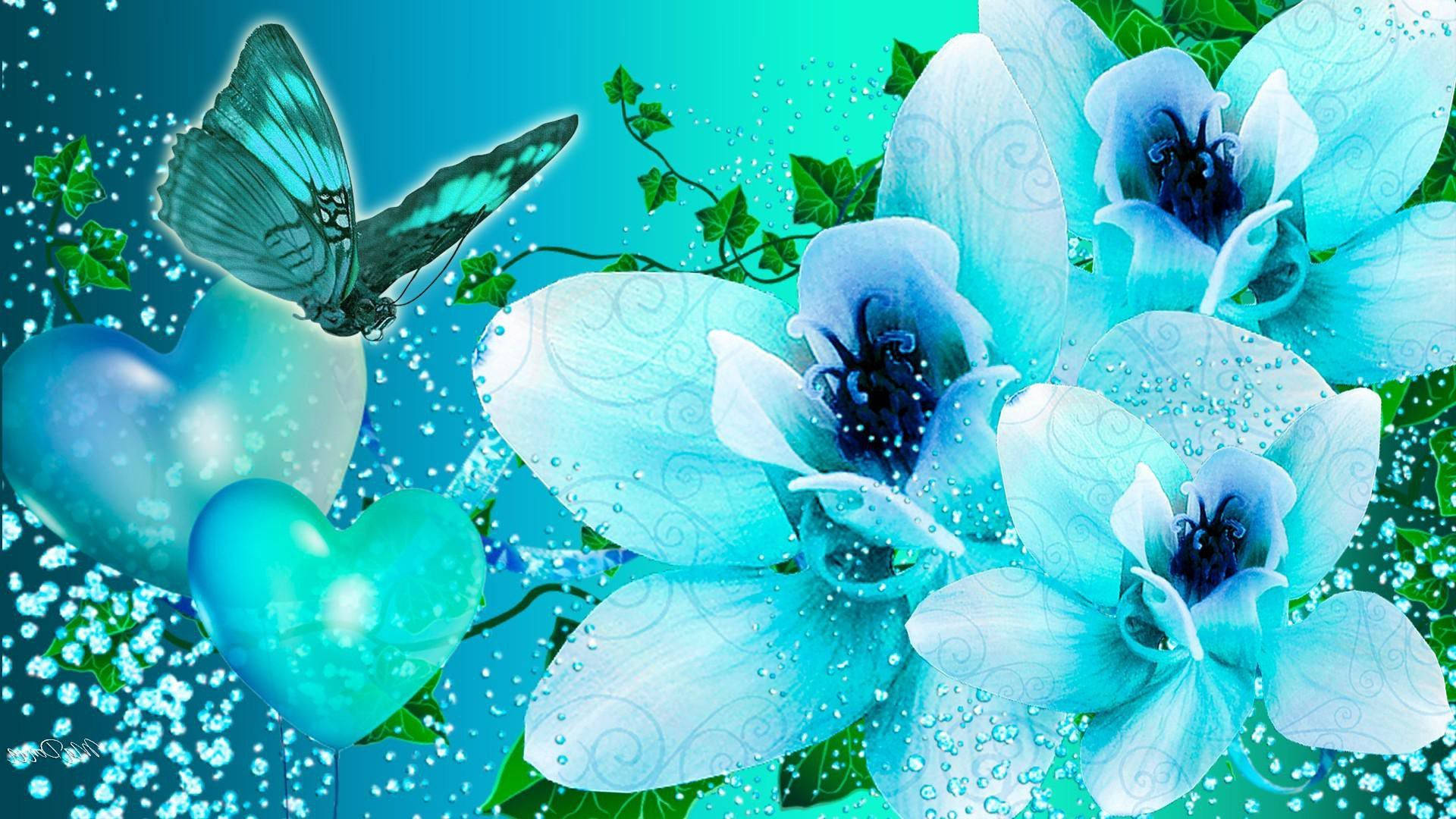 Blue Butterfly Aesthetic On Flower Wallpaper