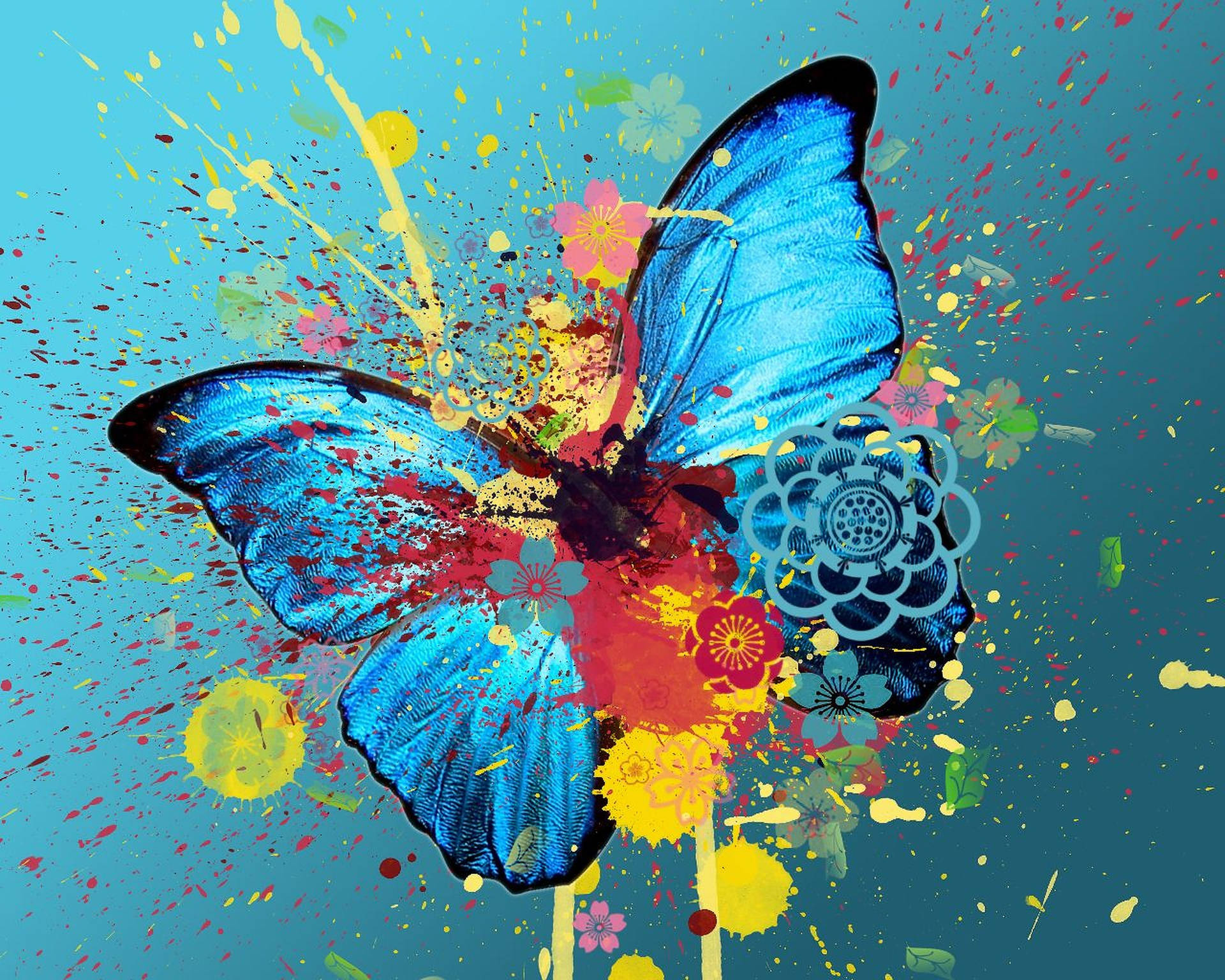 Blue Butterfly Aesthetic Painting Wallpaper