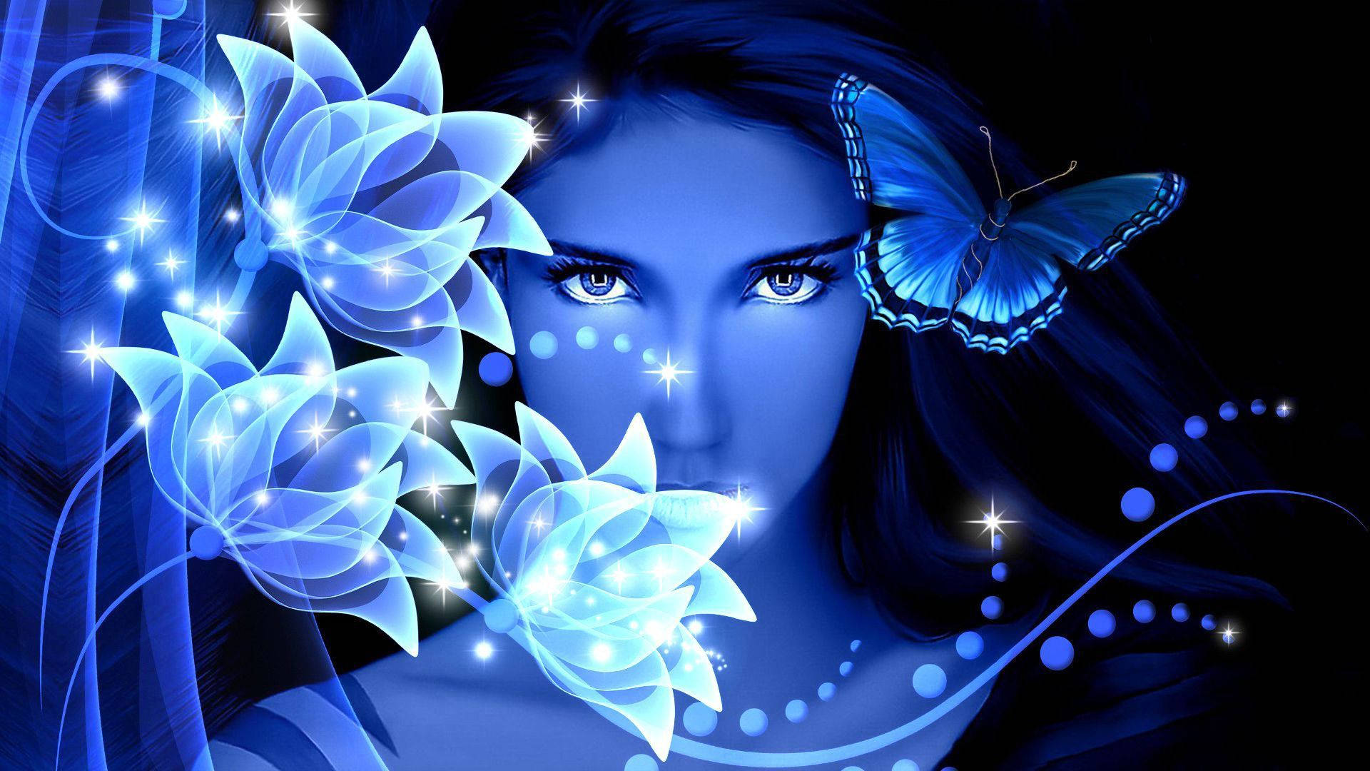 Blue Butterfly Aesthetic With Girl Wallpaper