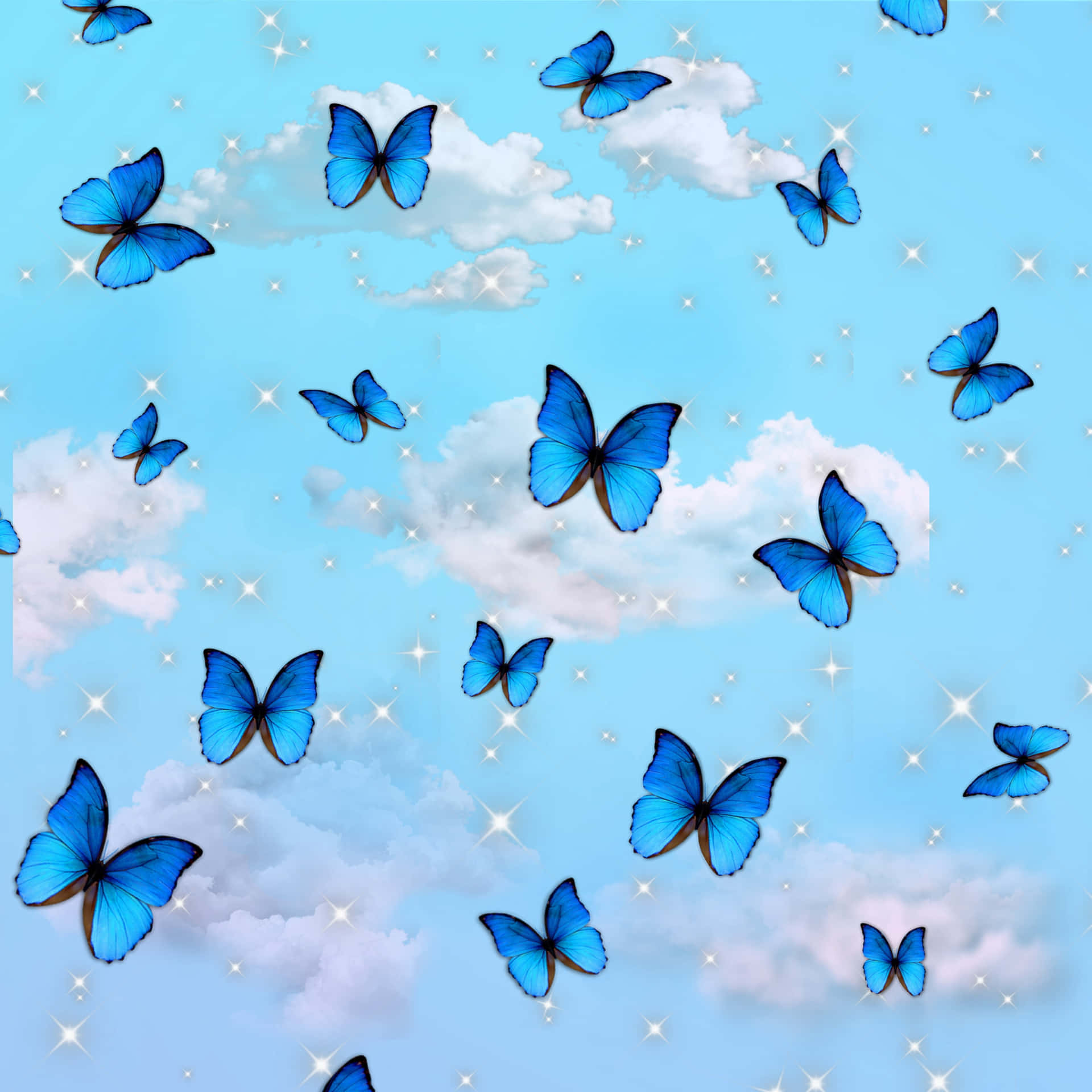 Einblauer Schmetterling Segelt Über Einen Ruhigen Sommerhimmel.