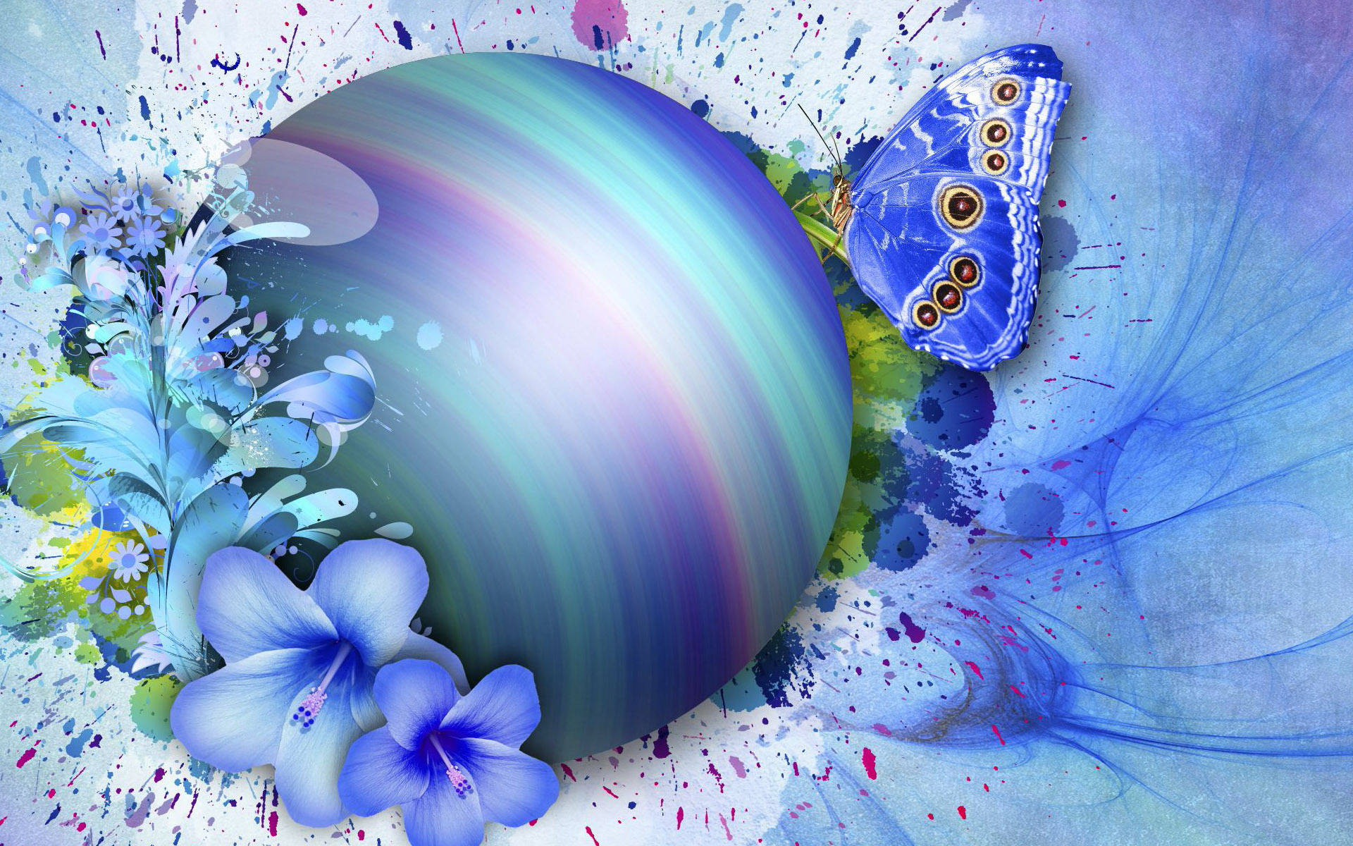 Blue Butterfly Christmas Ball Wallpaper