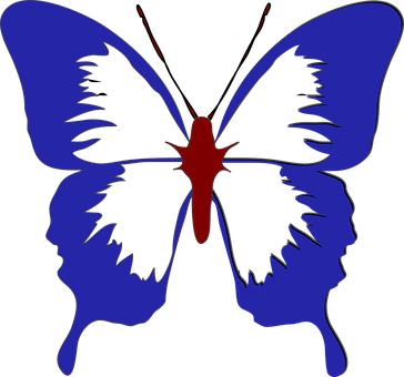 Blue Butterfly Silhouette Faces Illusion PNG