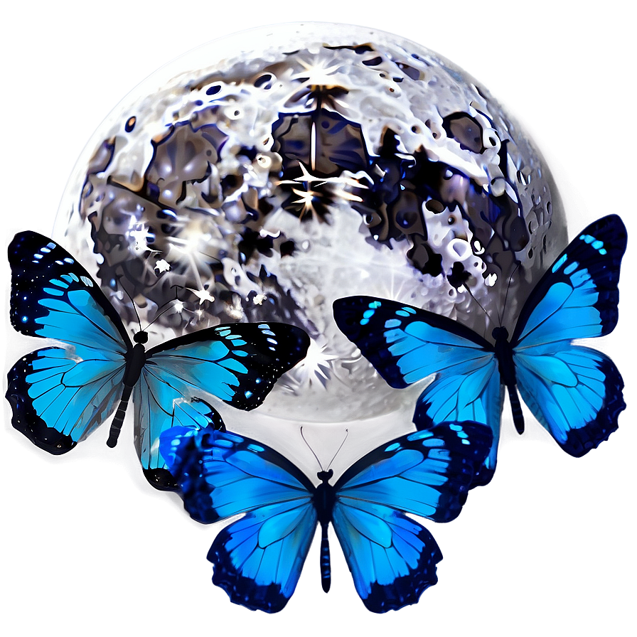 Blue Butterfly Under Moonlight Png Byv PNG