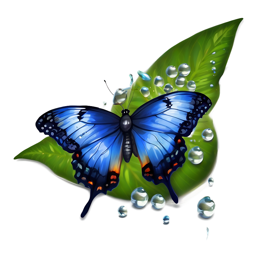 Blue Butterfly With Dew Drops Png Gwi28 PNG