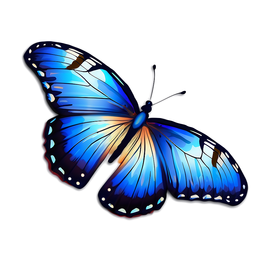 Blue Butterfly With Floral Elements Png Irp64 PNG