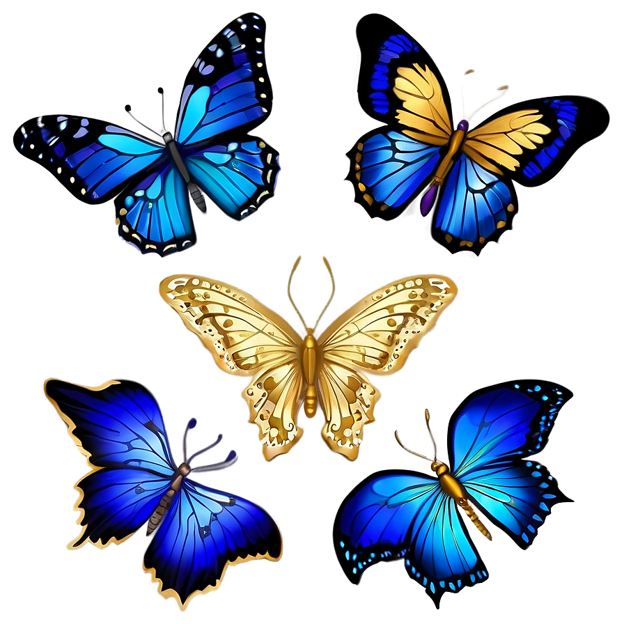 Download Blue Butterfly With Golden Accents Png Mxq78 | Wallpapers.com