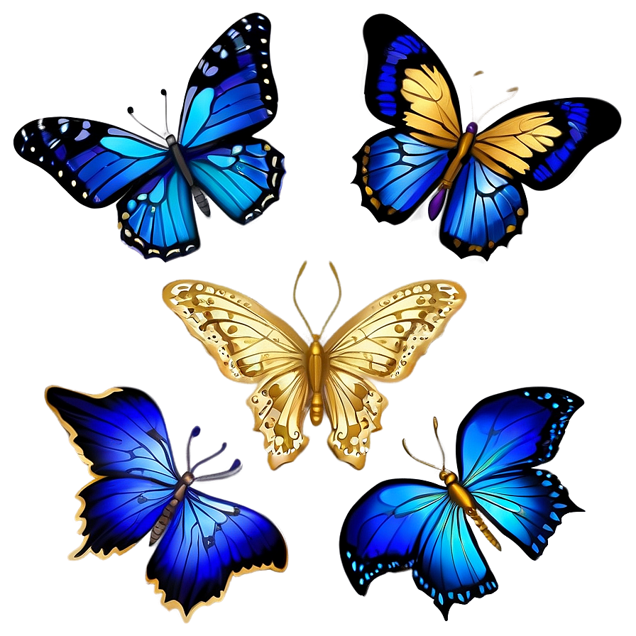 Blue Butterfly With Golden Accents Png Mxq78 PNG