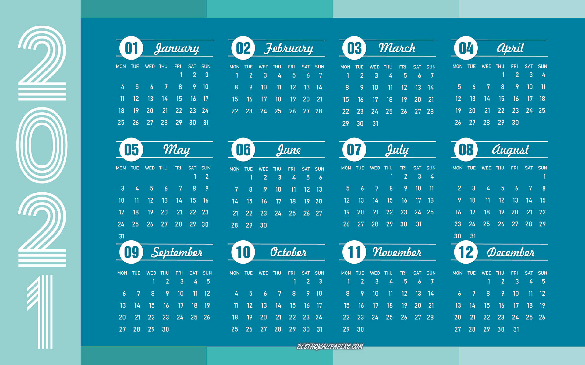 Calendario Blu 2021 Desktop Sfondo