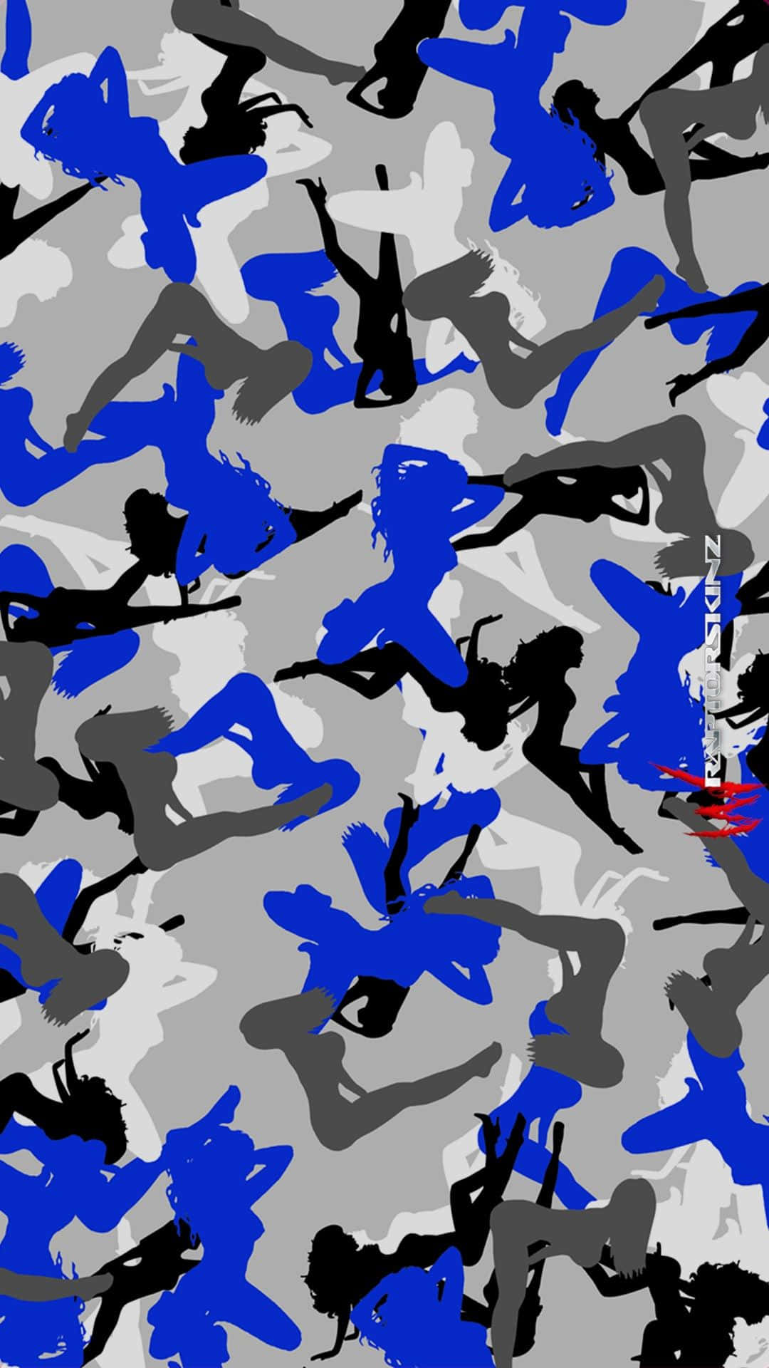 Enblå Och Grå Kamouflagemönster Med Många Människor. Wallpaper