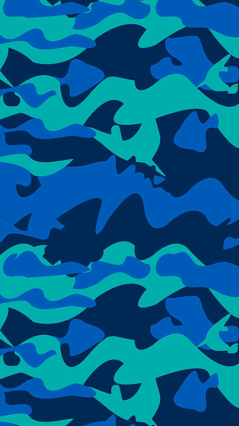 Enblå Och Grön Kamouflage-mönster Wallpaper