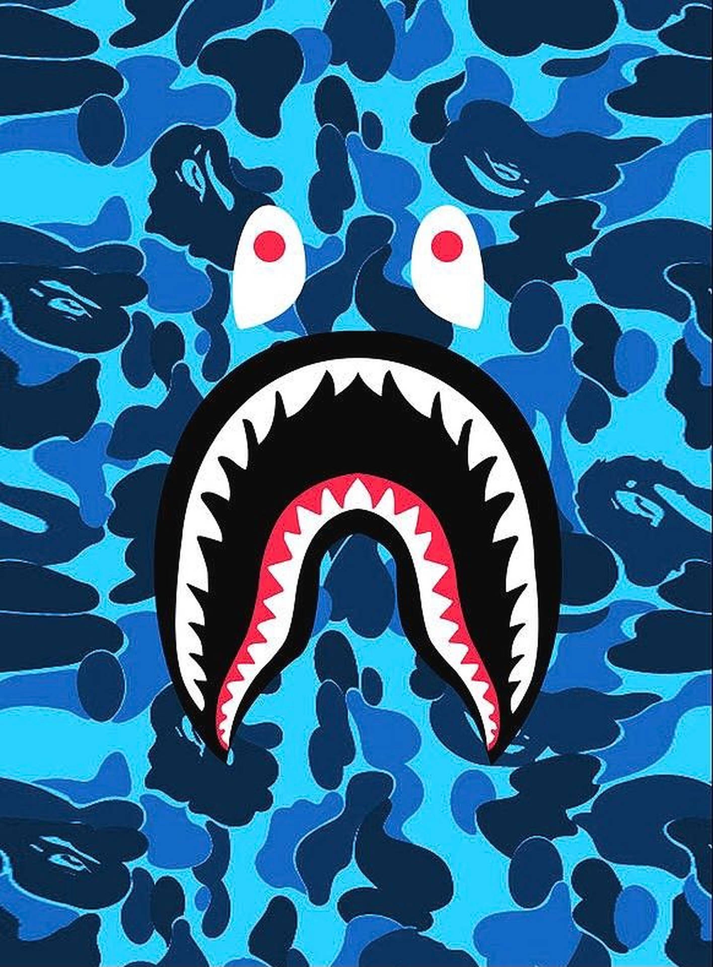 Fundode Tela Com O Logo Do Tubarão Bape Em Camuflagem Azul. Papel de Parede