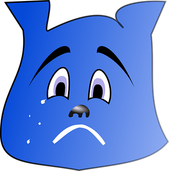 Blue Cartoon Bear Face Sad Expression PNG