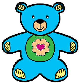 Blue Cartoon Bear With Heart PNG