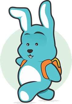 Blue Cartoon Bunny With Backpack PNG
