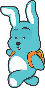 Blue Cartoon Bunnywith Backpack PNG