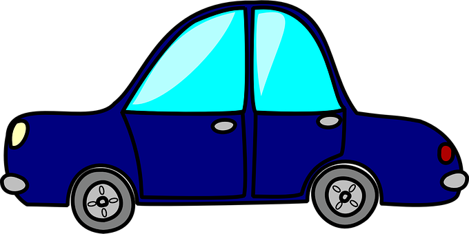 Blue Cartoon Car Side View PNG