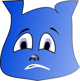 Blue Cartoon Face Sad Expression PNG