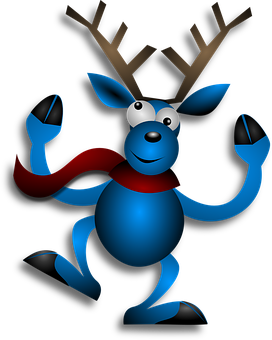 Blue Cartoon Reindeer Black Background PNG