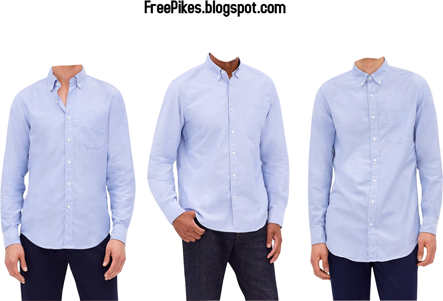 Blue Casual Shirt Three Views PNG