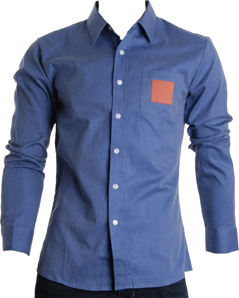 Blue Casual Shirtwith Contrast Pocket PNG