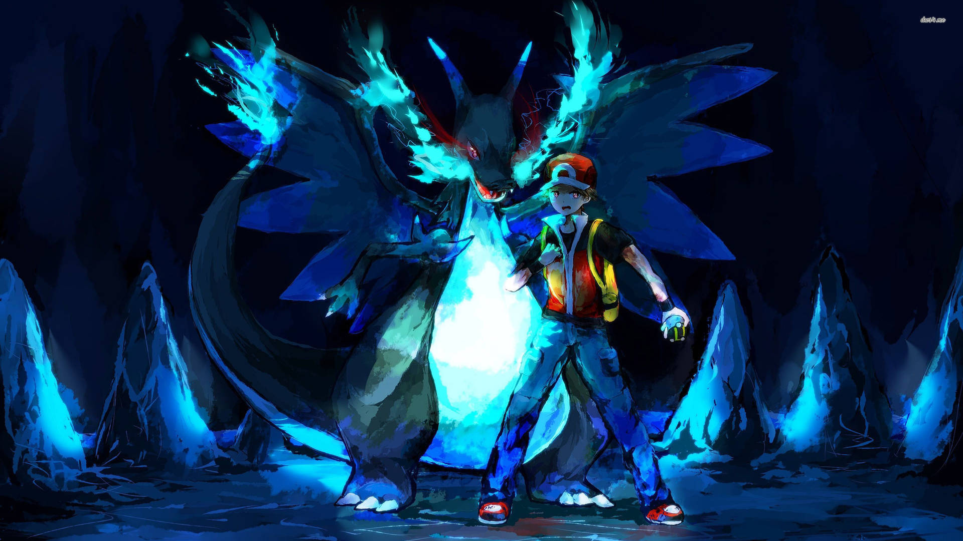 Blue Charizard Cool Pokemon With Ash Background