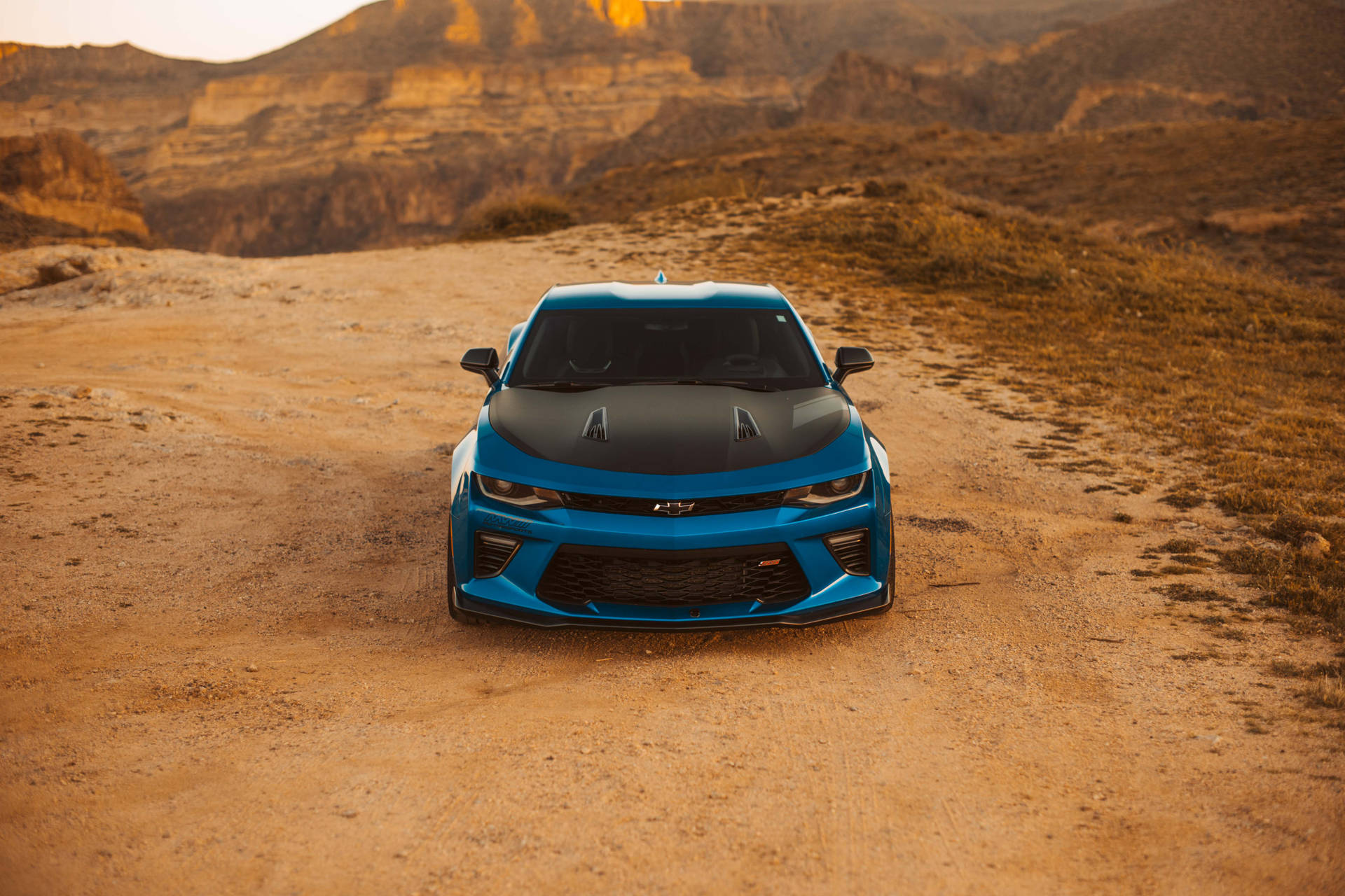 Blue Chevrolet Camaro Desert Wallpaper
