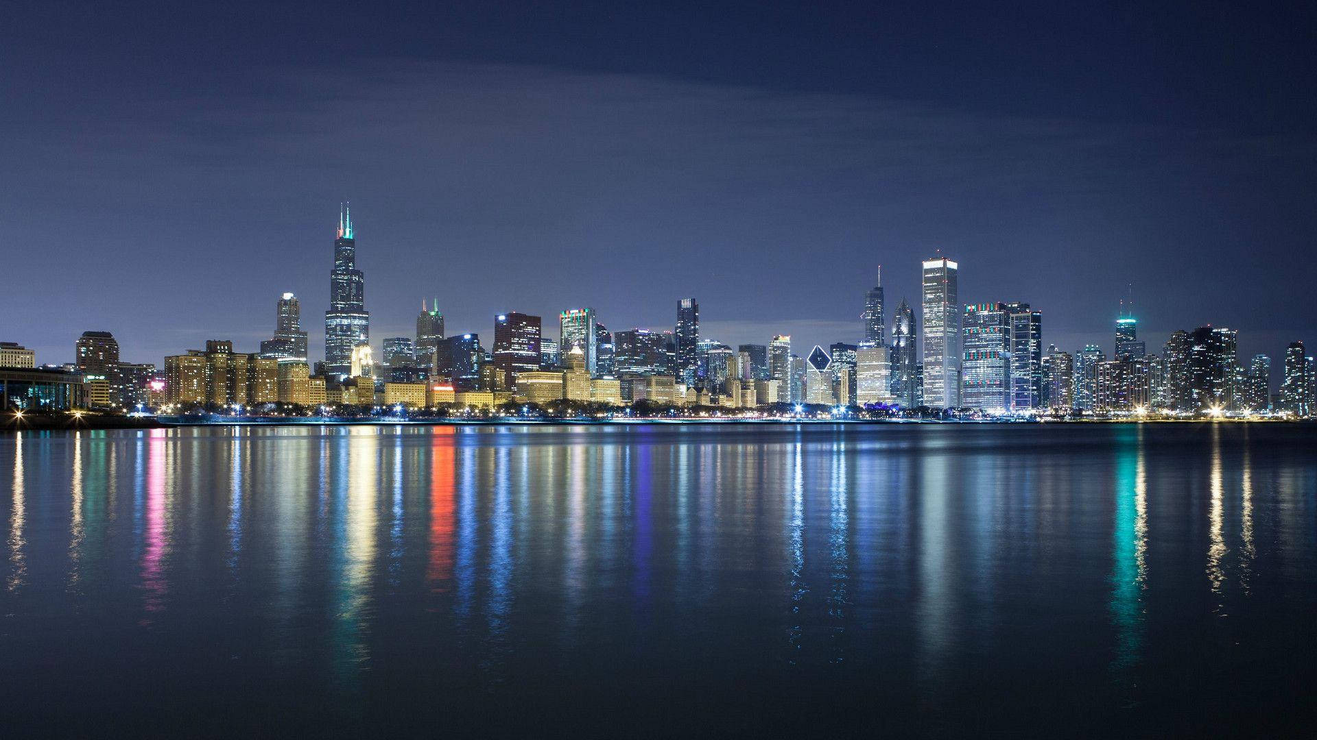Blue Chicago Skyline In The Evening Wallpaper