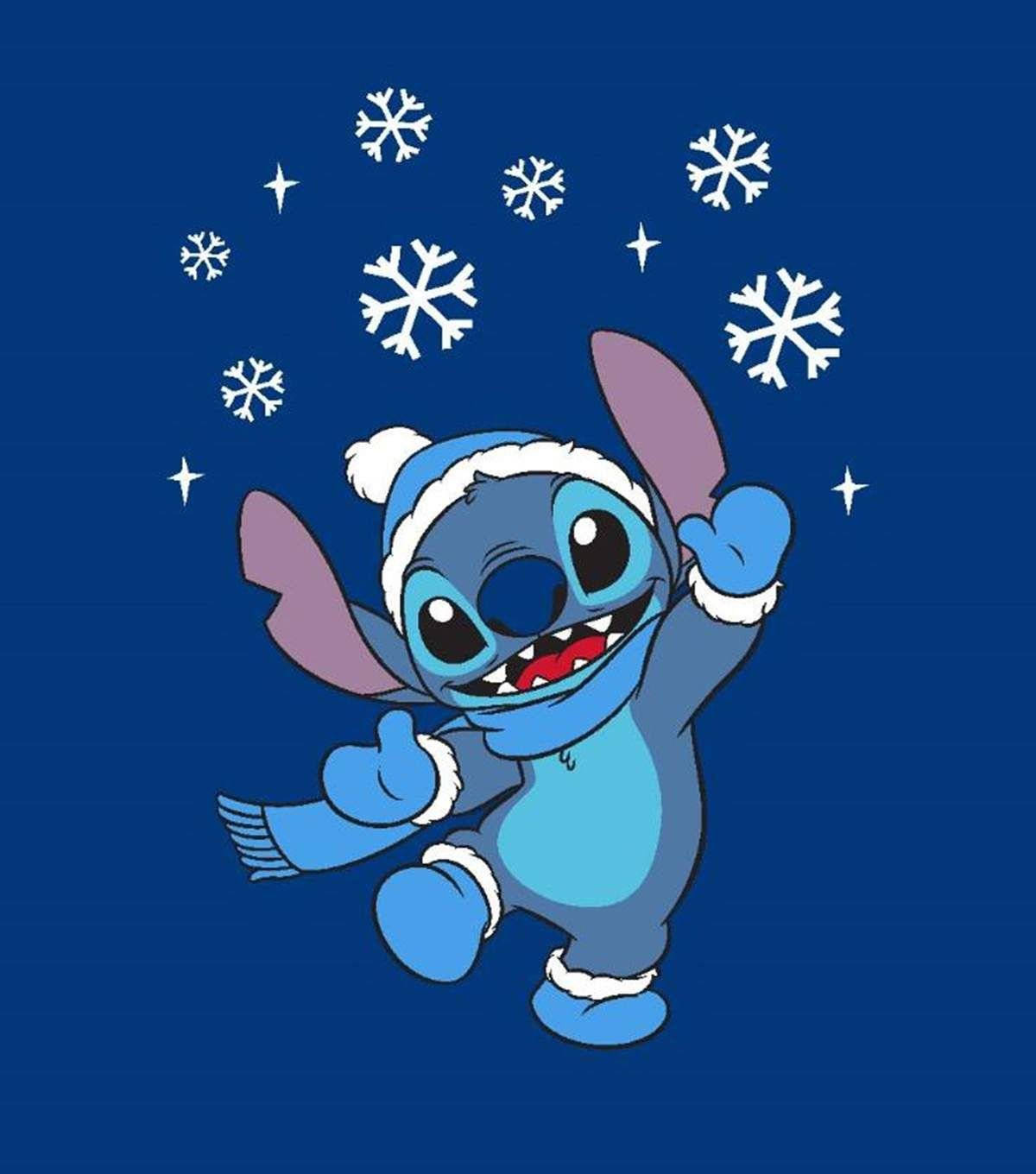Blå juletema Stitch Disney Tapet Wallpaper