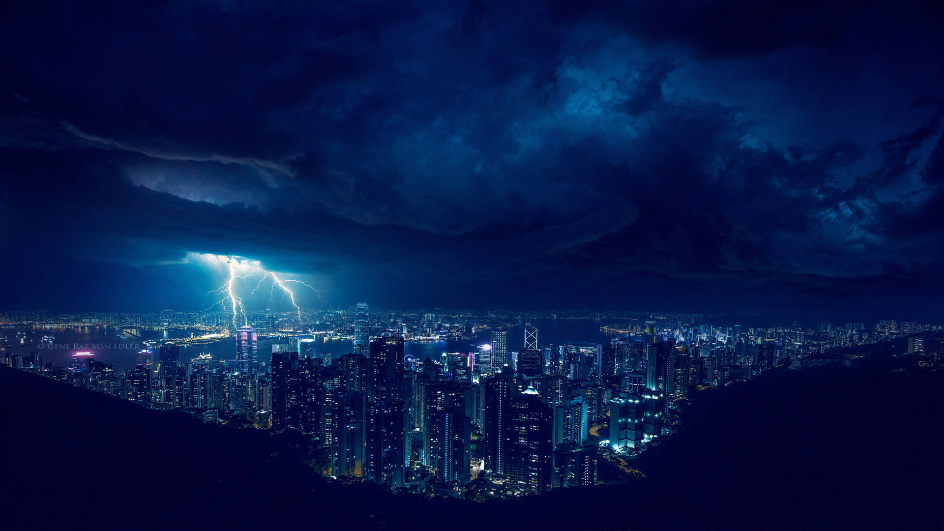 Blue City Thunderstorm Wallpaper