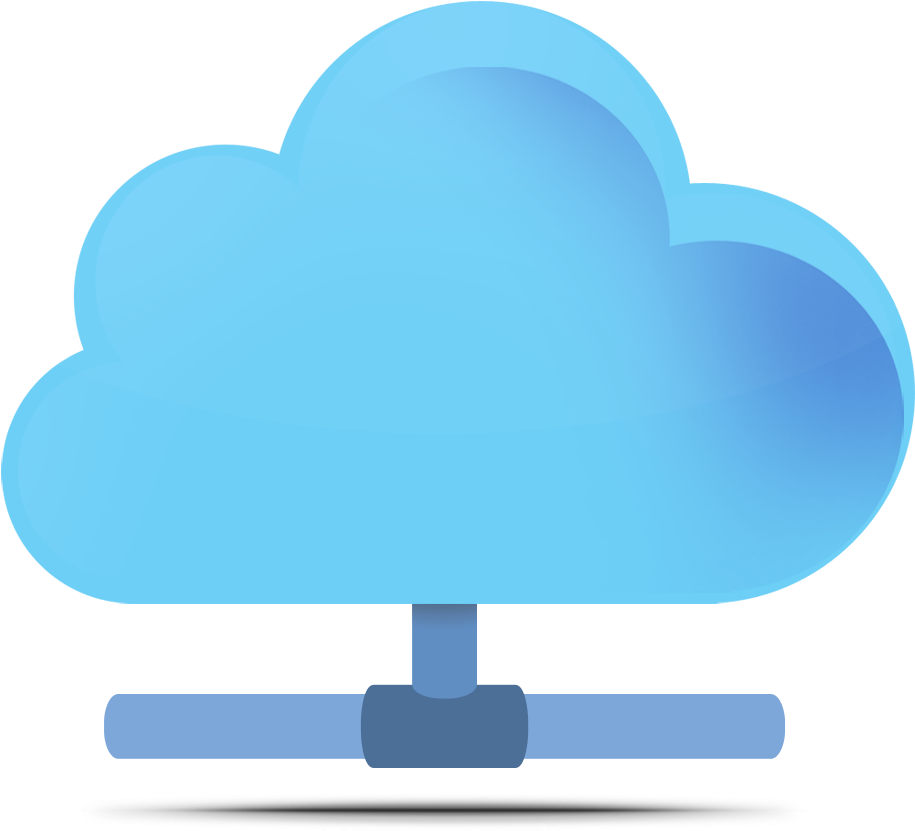 Blue Cloud Computing Icon PNG — A stylized blue cloud icon with gradient shading sits atop a simple stand against a black background.