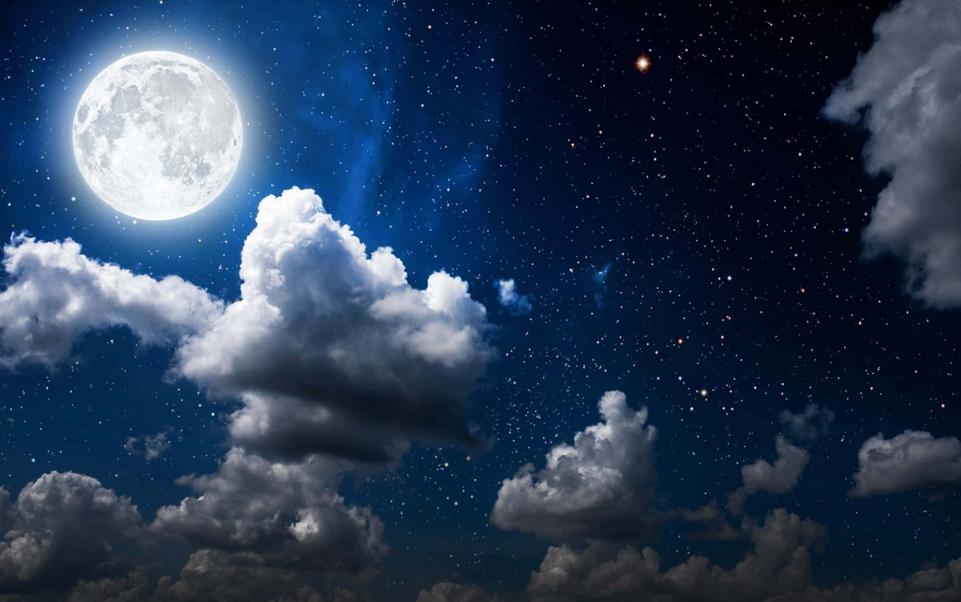 Blue Cloudy Night Sky Moon Wallpaper