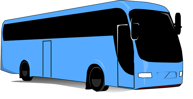 Blue Coach Bus Vector Illustration PNG