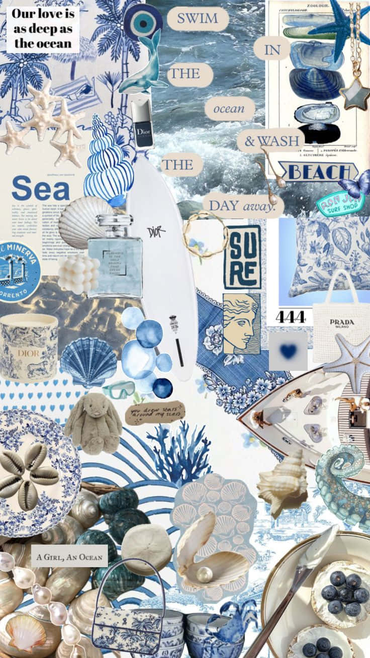 Blue Coastal Collage Aesthetic Wallpaper