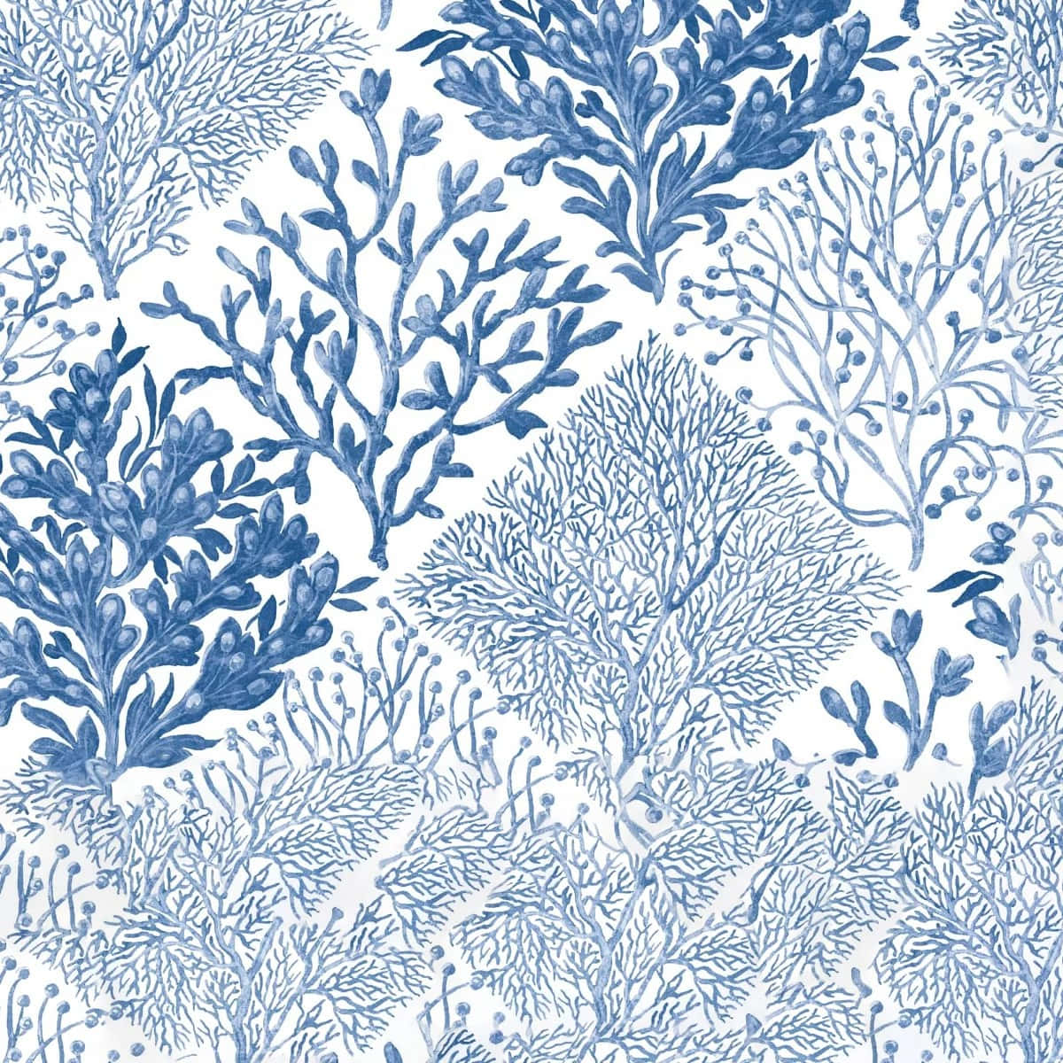 Blue Coastal Coral Pattern Wallpaper