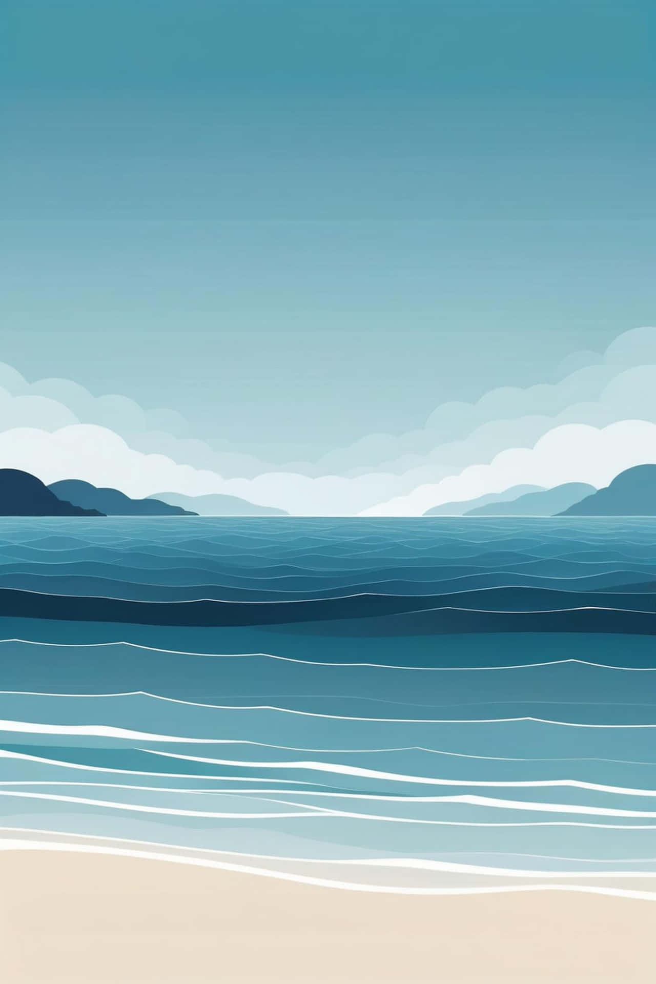 Blue Coastal Serenity Artwork Wallpaper
