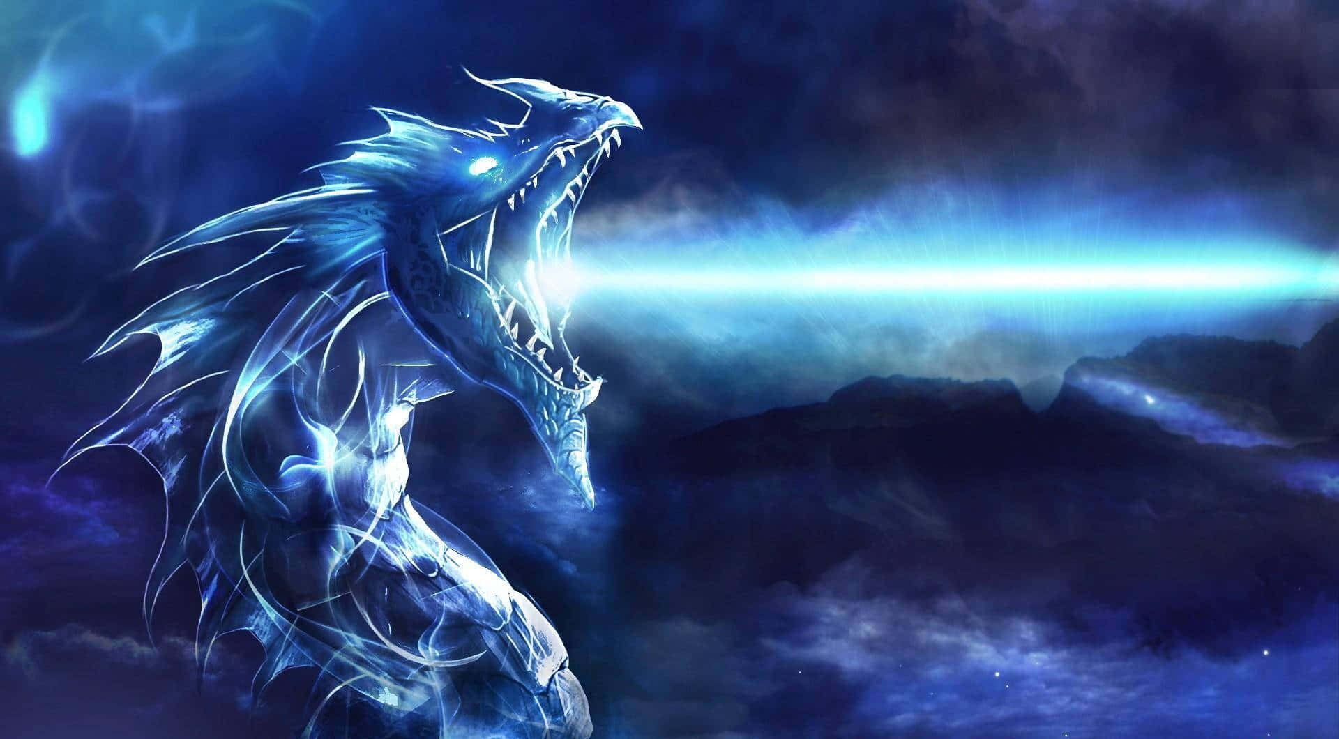 Majestic Blue Ice Dragon Soaring in Anime Style Wallpaper