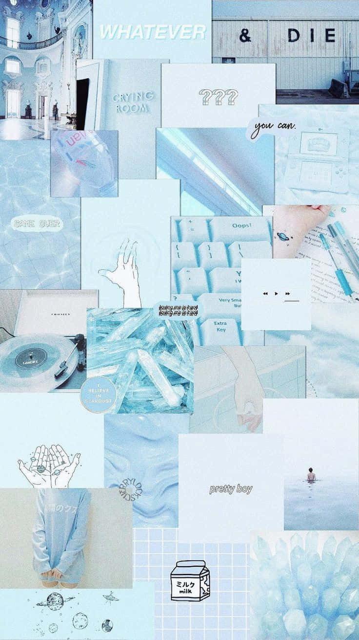 Blå Collage 736 X 1309 Wallpaper