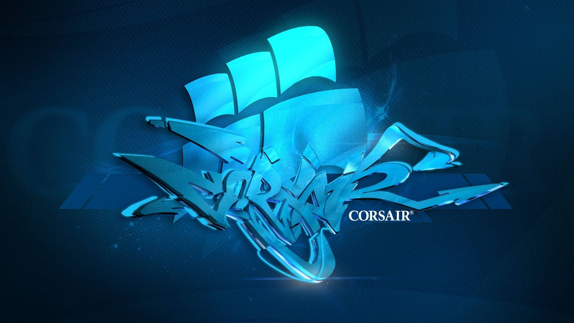 A vibrant blue Corsair logo graffiti. Wallpaper