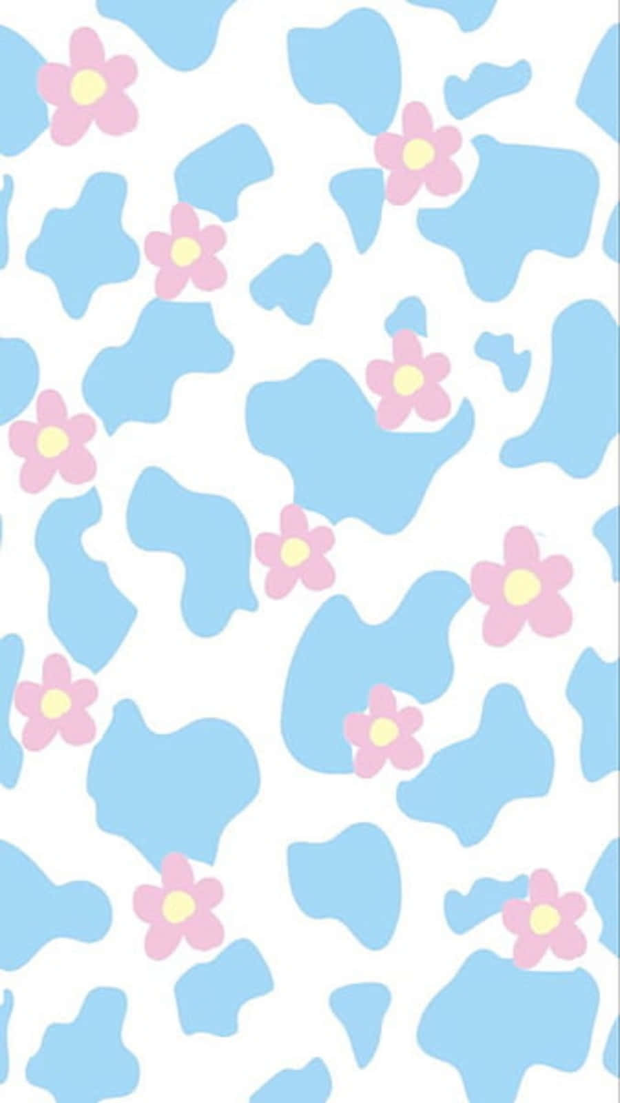 Blue Cow Print Pink Flowers Wallpaper