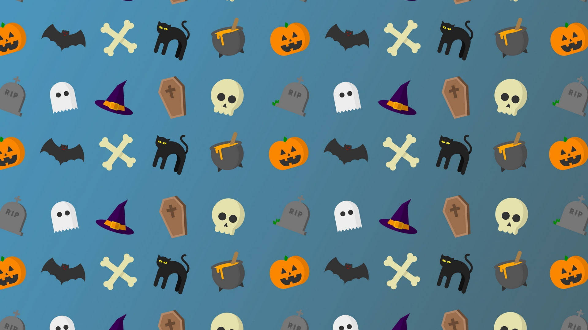 Blå sød æstetisk Halloween uhyggelige ikoner Wallpaper