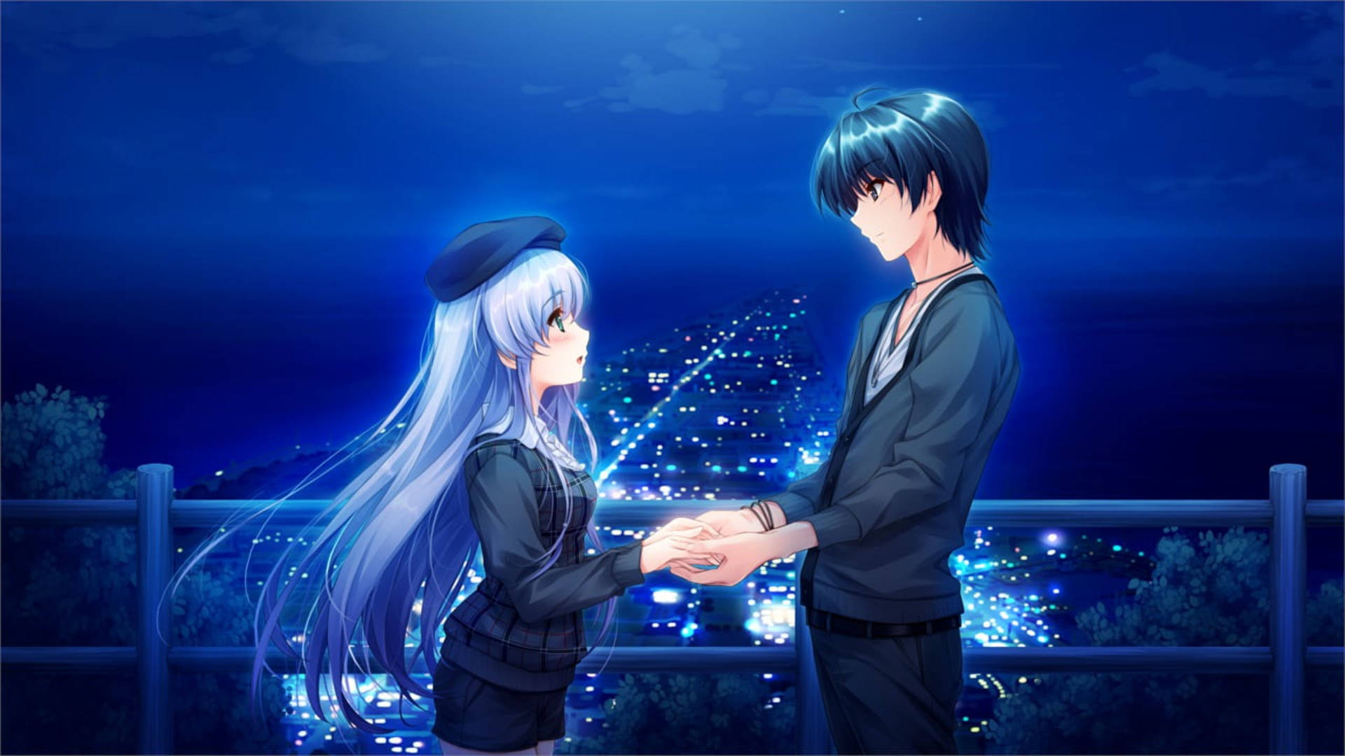 Blue Cute Anime Couple Wallpaper