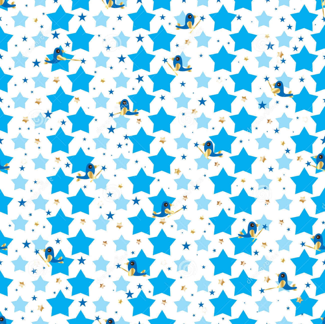 Blue Cute Stars And Bird Digital Art Wallpaper