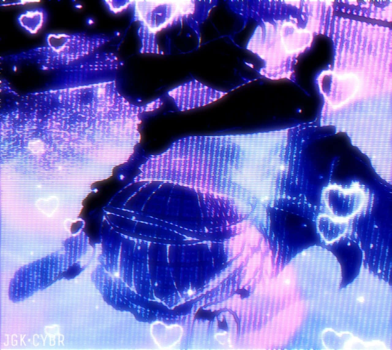 Blue Cybercore Aestheticwith Hearts Wallpaper